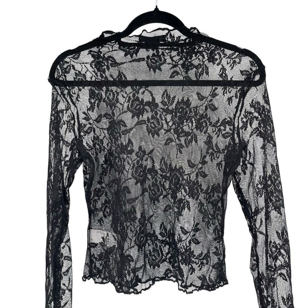 SHEIN Medium Black Sheer Floral Lace Layering Top Scalloped Mesh Y2K - Picture 11 of 13